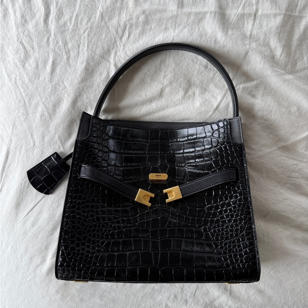 Tory Burch Small Black Croc Leather Lee Radziwill Bag